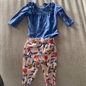 Carter's Blue Dot Ruffle Bodysuit with Pink Floral Leggings